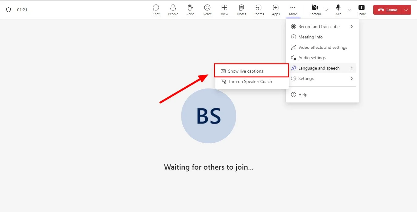 How to activate the live caption feature on Teams