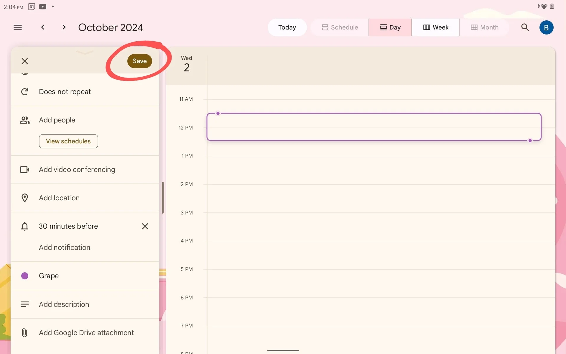 How to save a changed event color in Google Calendar