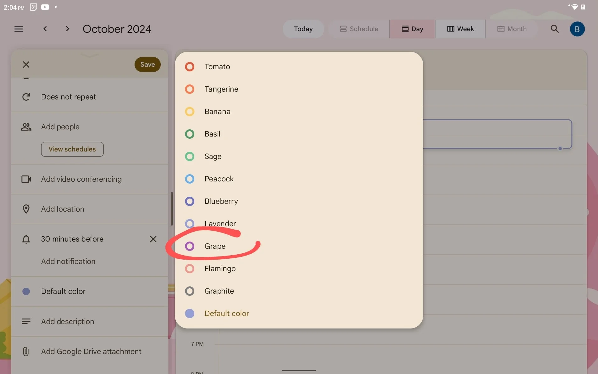 How to select event color in Google Calendar