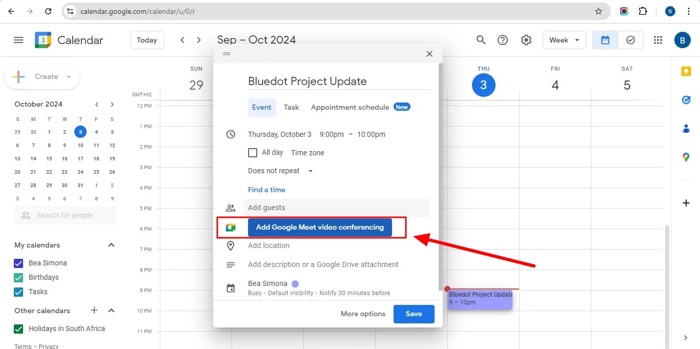 How to add Google Meet video conference to Google Calendar