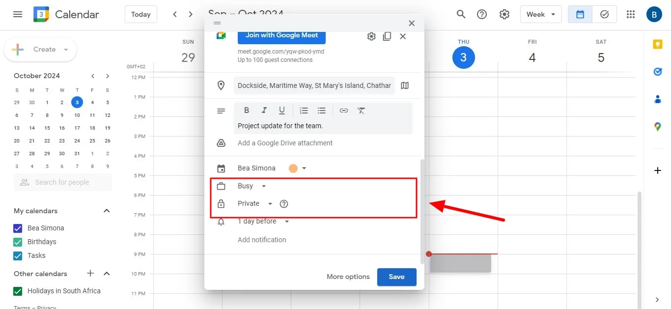 How to customize Google Calendar event