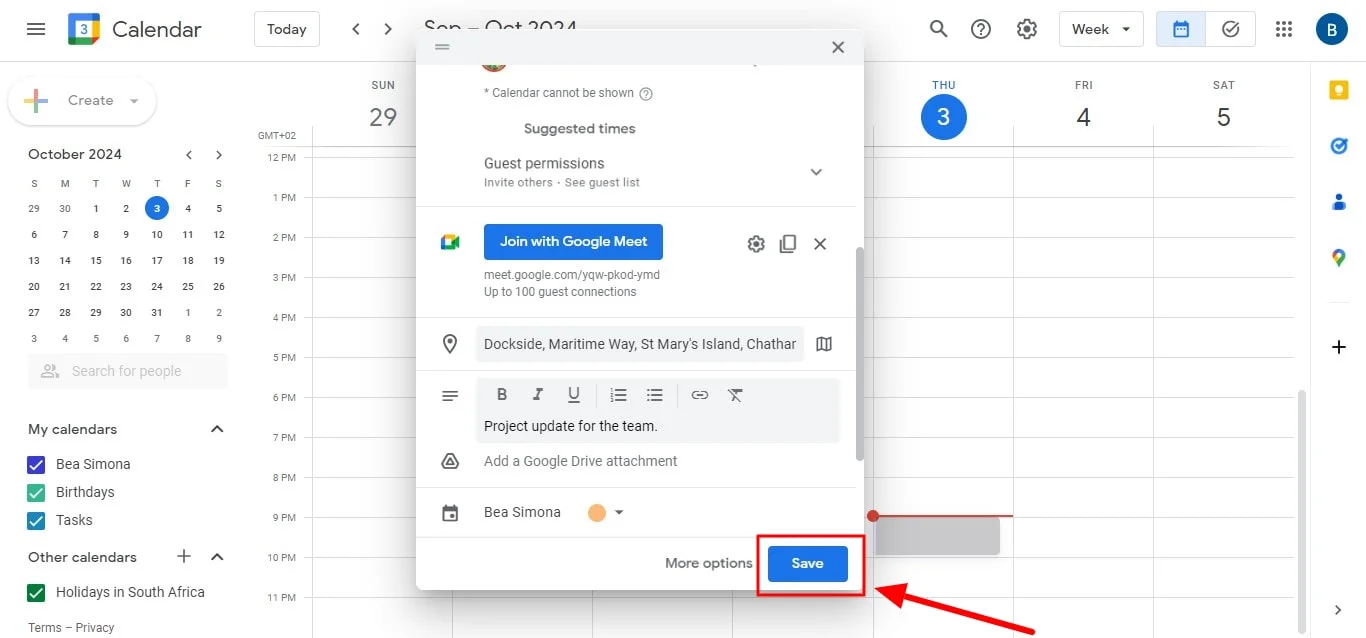 How to save event settings in Google Calendar