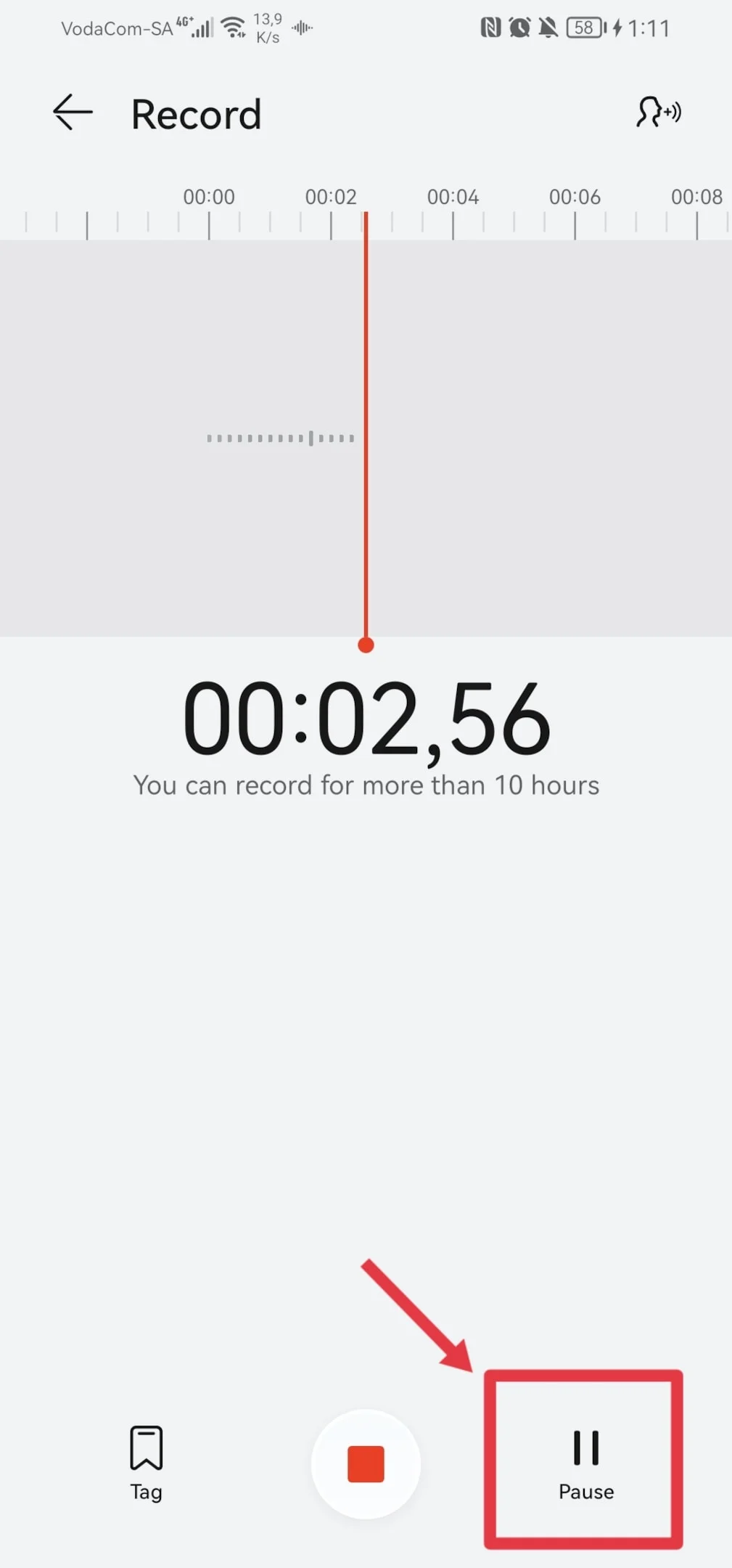 how to pause recording audio on Android