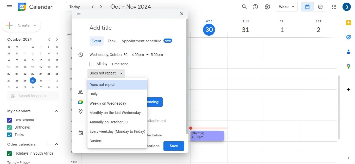 How to set up a recurring meeting in Google Calendar