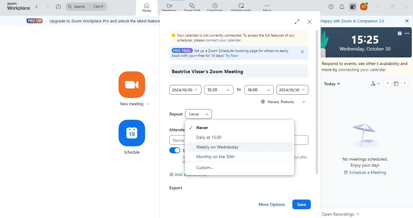 How to set up a meeting recurrence in Zoom