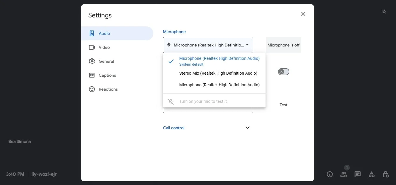 How to set up a microphone in Google Meet