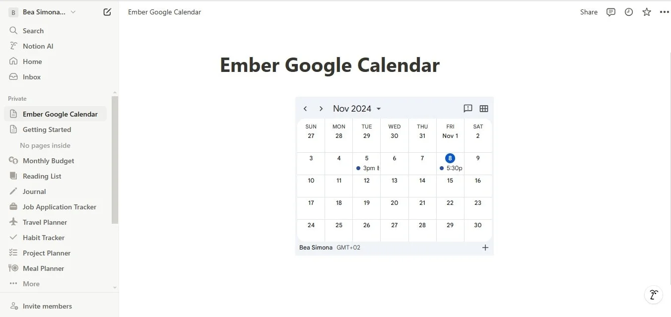 How to adjust Google Calendar in Notion