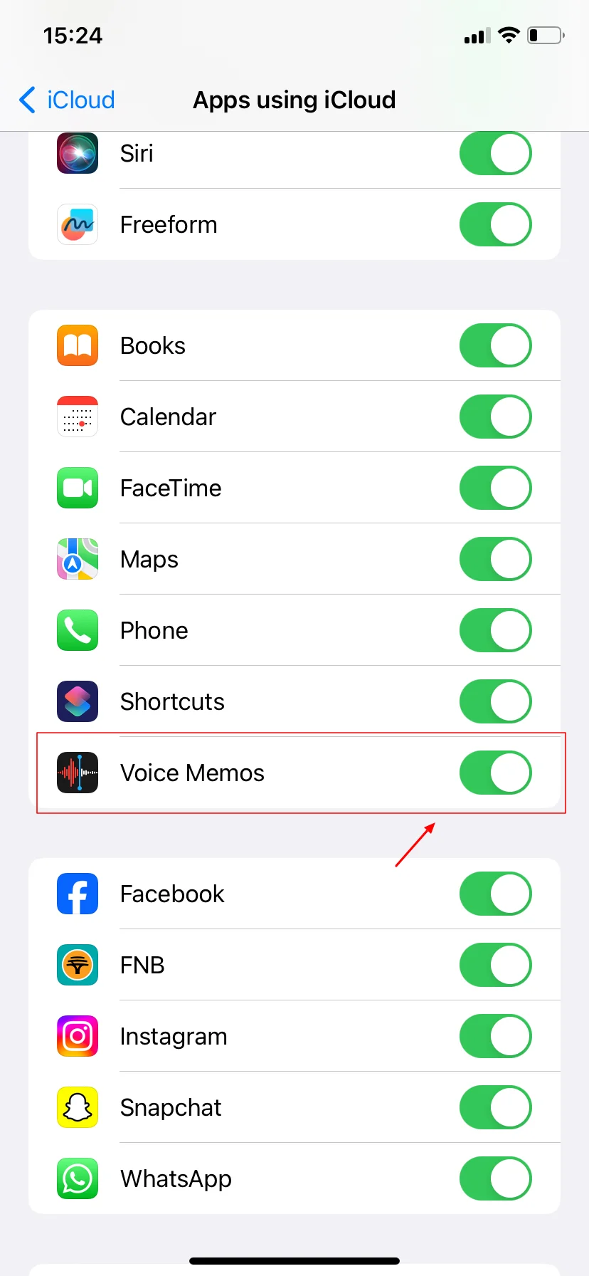 how to turn on Voice Memo in iCloud Drive