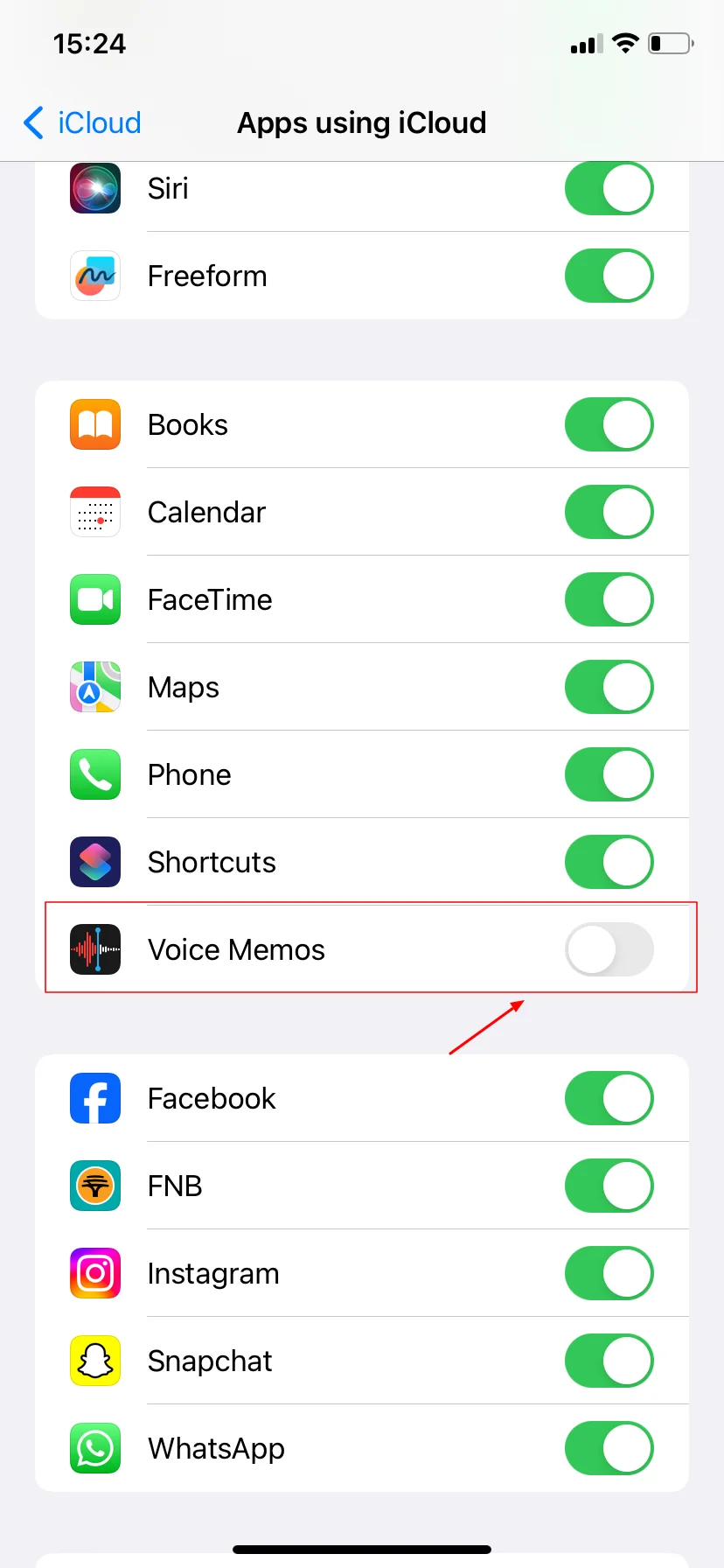 how to turn off Voice Memo in iCloud Drive