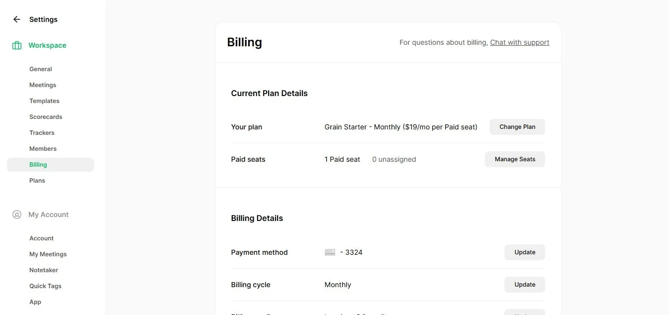 How to manage current plan details in Grain