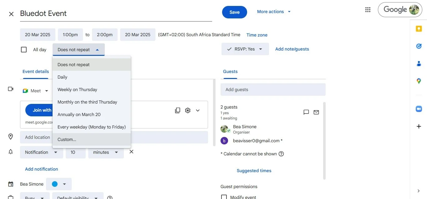 How to customize Google Calendar Invite