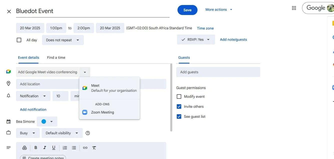 How to add video calls to Google Calendar invites