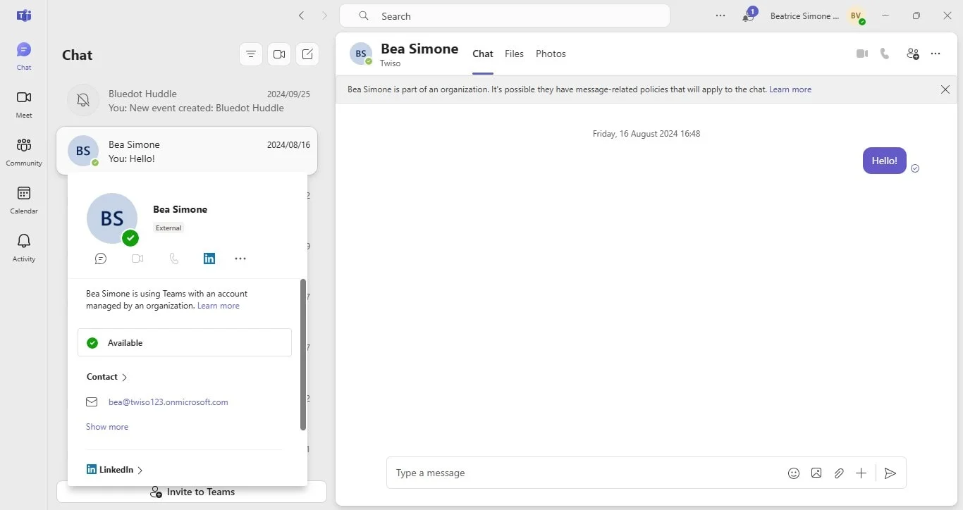 Block someone on Microsoft Teams