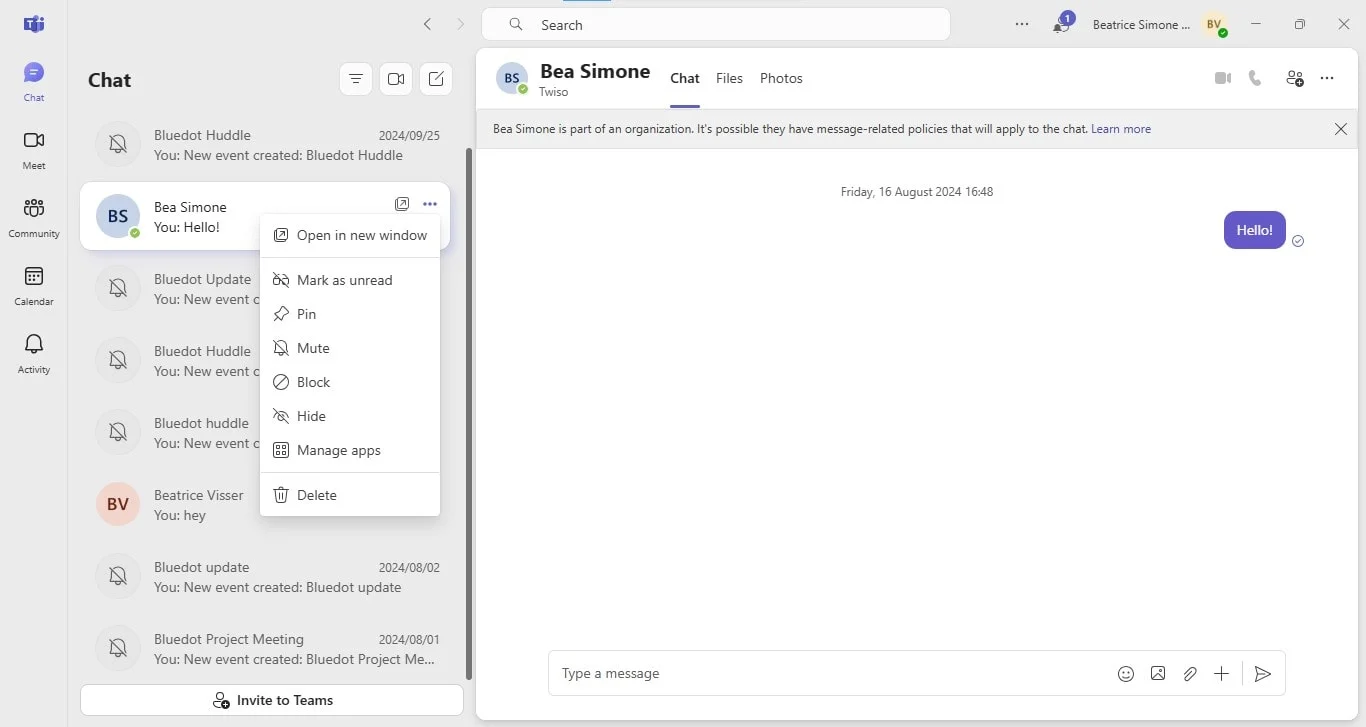 How to block a contact on Microsoft Teams