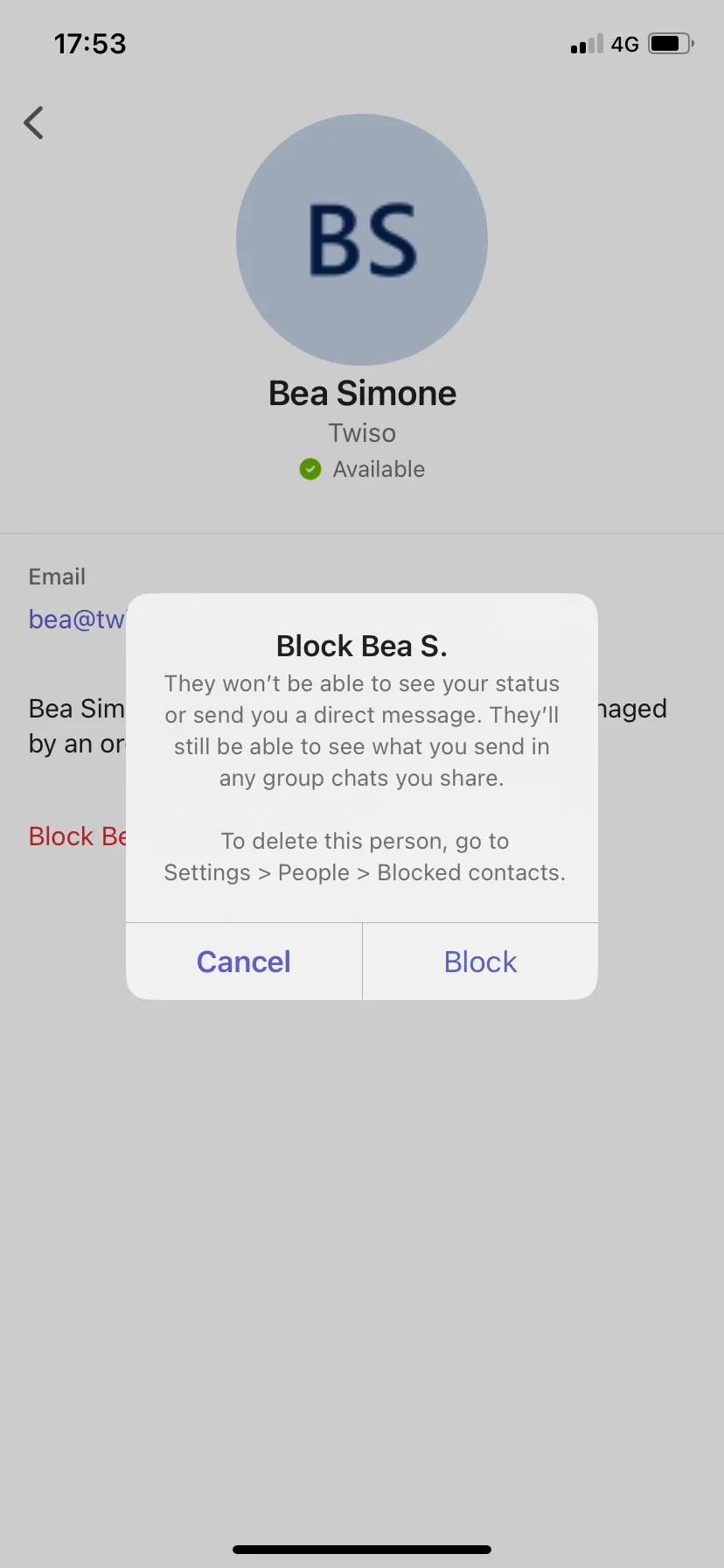 Block a Microsoft Teams contact on Mobile