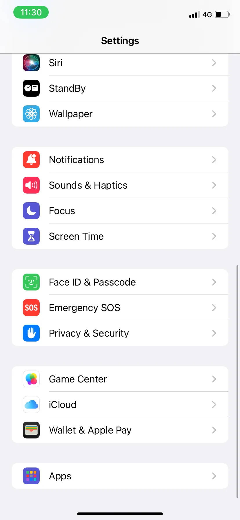 iPhone settings