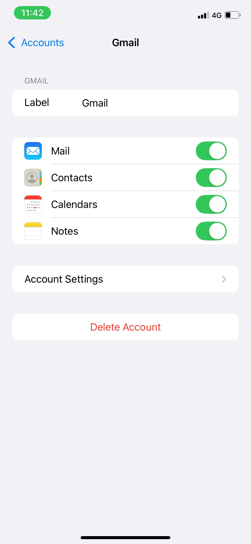 Google Calendar sync settings on iPhone