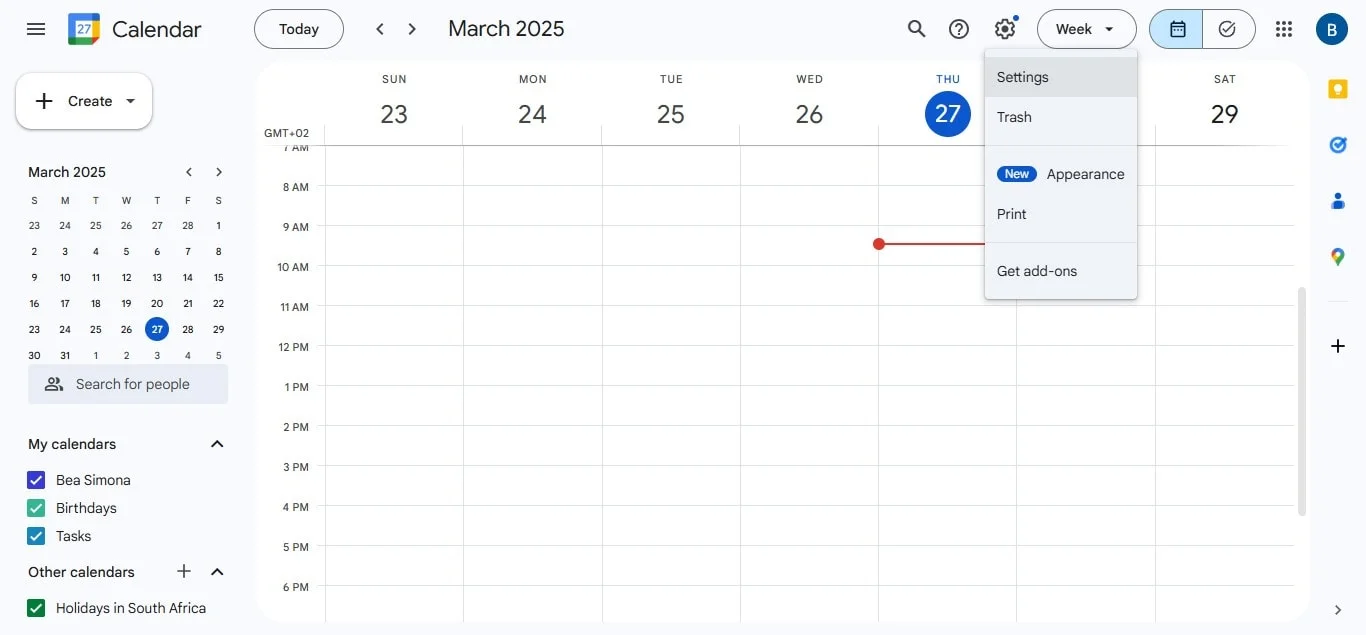 Google Calendar settings