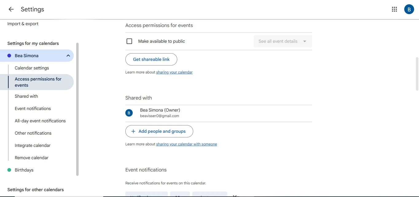 how to remove shared access to Google Calendar