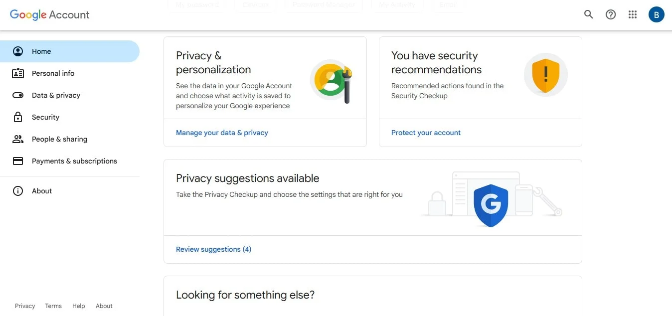 Google Account security settings
