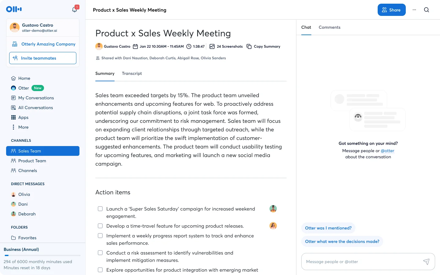 Otter Meeting Summarization & Highlights