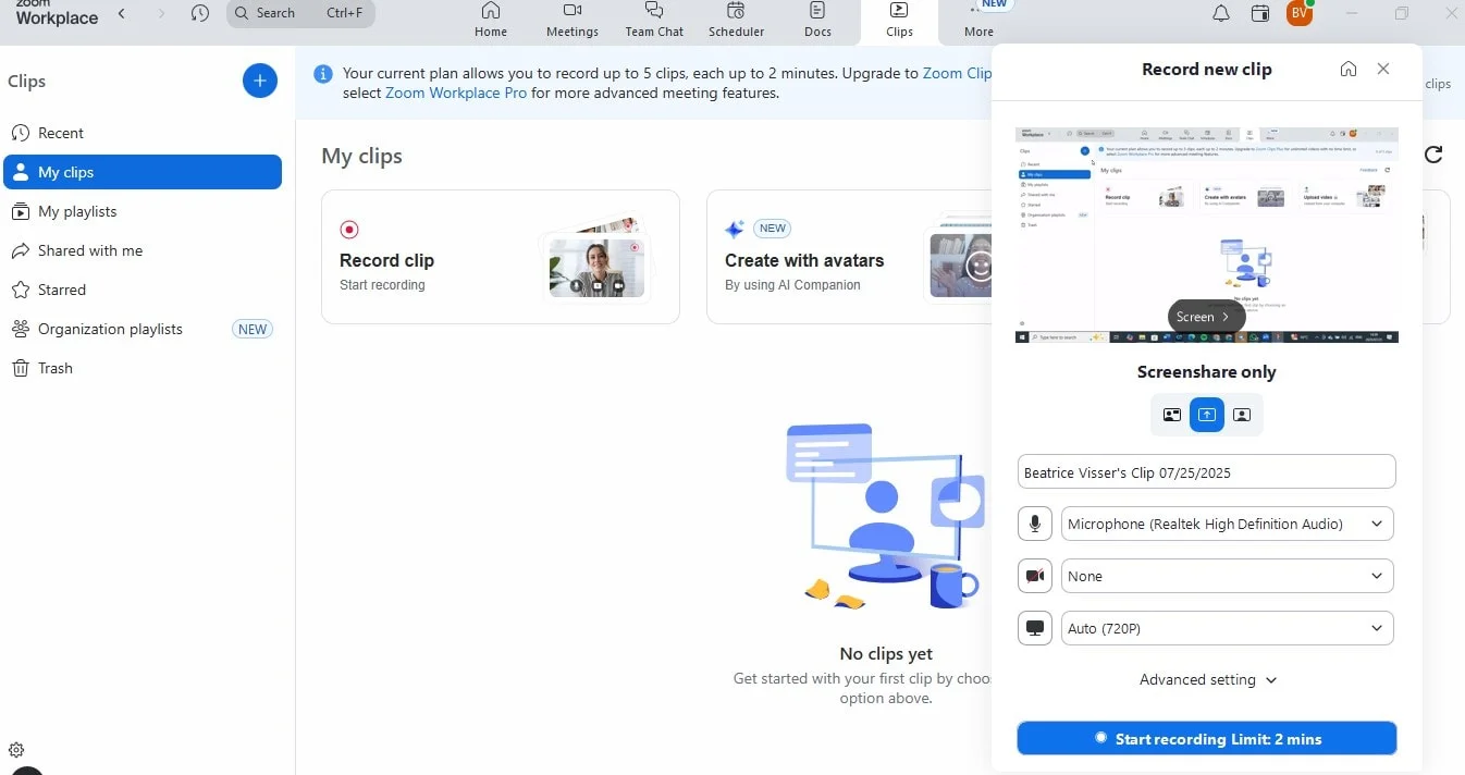 Free trial to test Zoom meetings recording