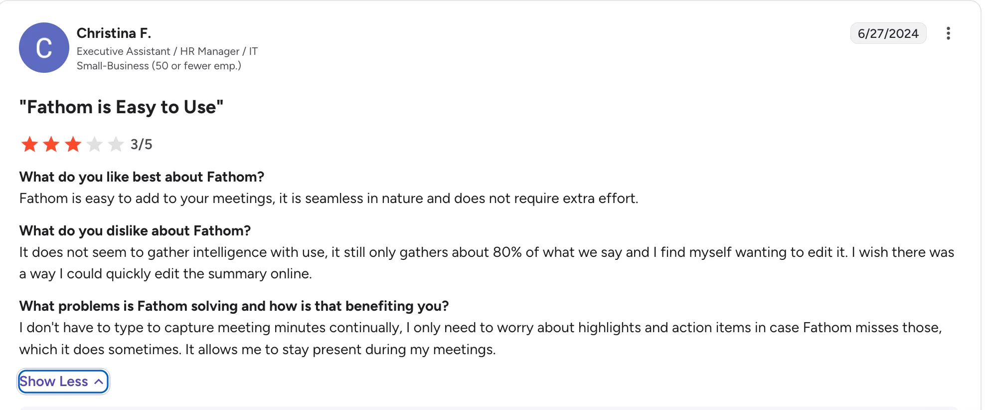 Fathom yusers comments