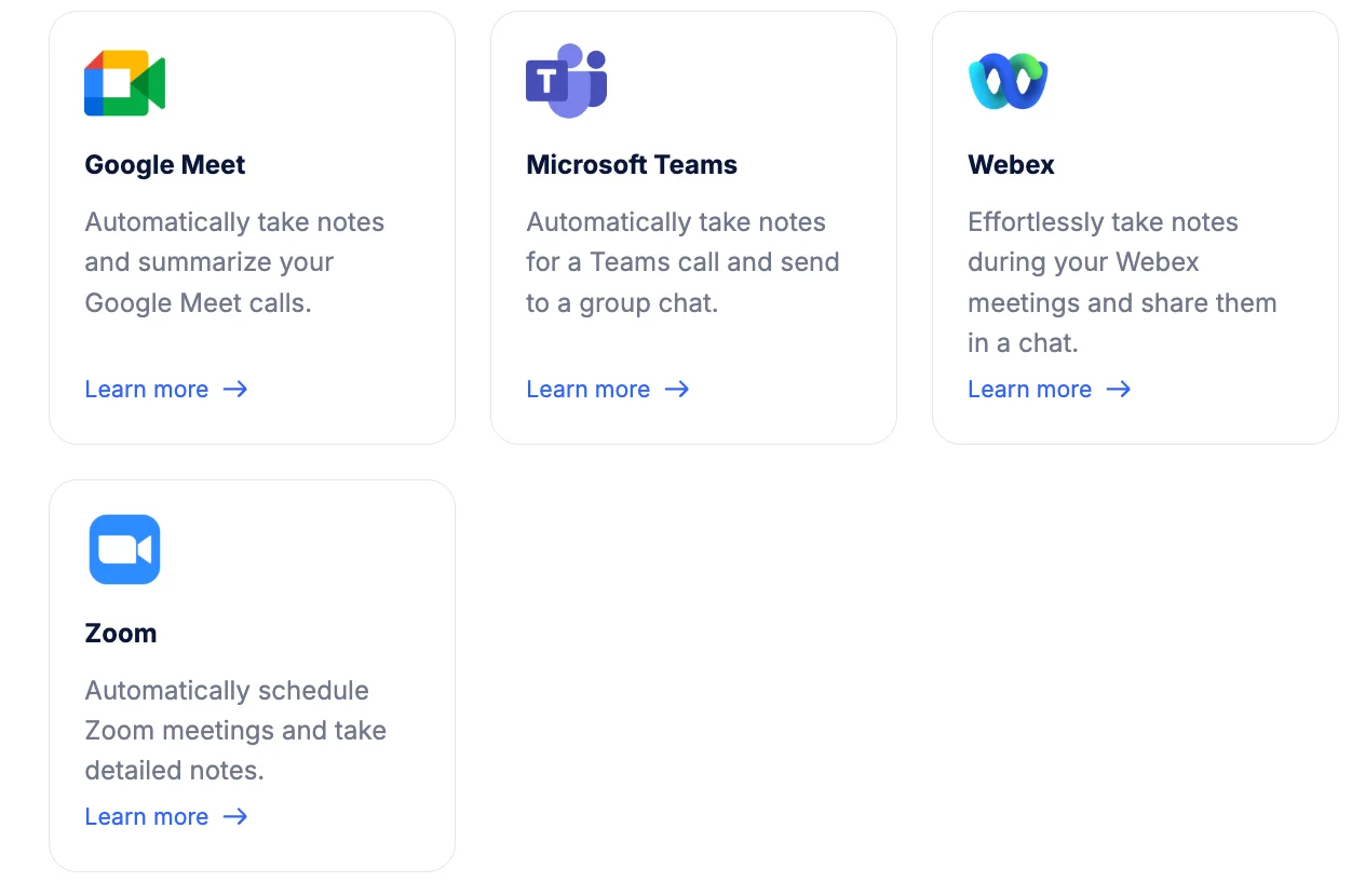 Notta Video Call Integrations