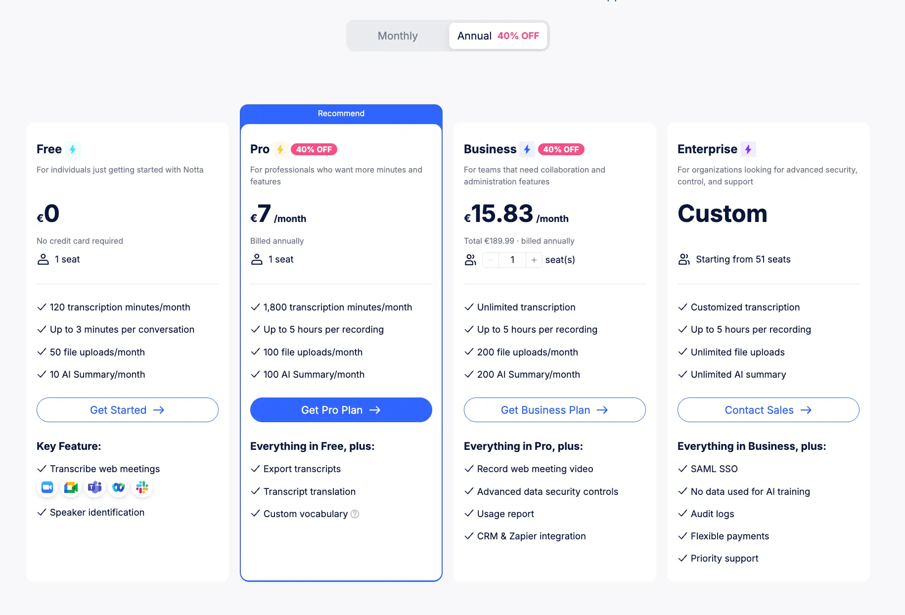 Notta Pricing