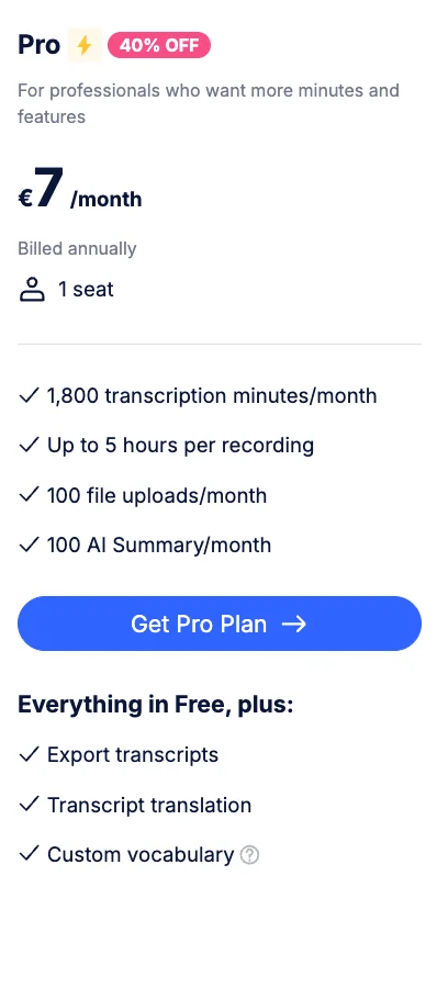 Notta AI Pro Plan
