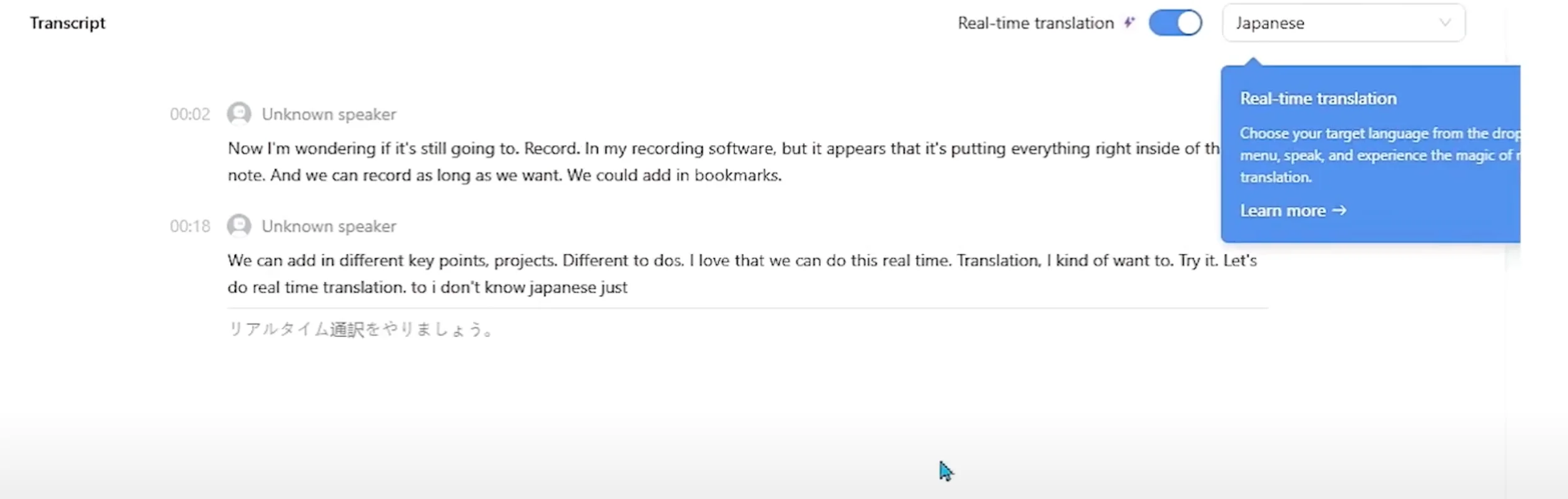 Notta real-time translation