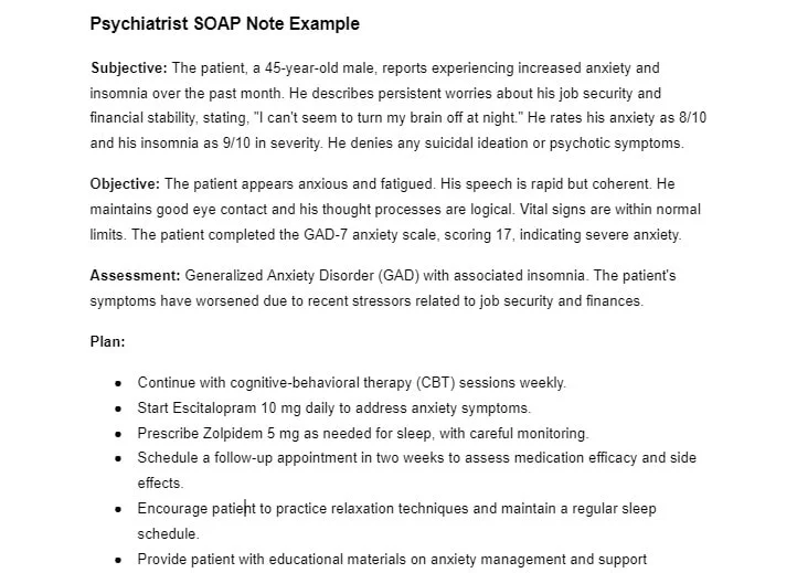 Psychiatrist SOAP notes