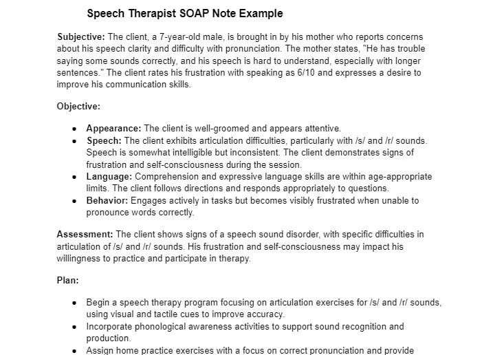 Speech therapist SOAP notes
