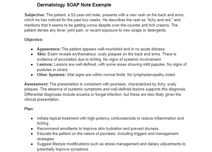 dermatology SOAP notes