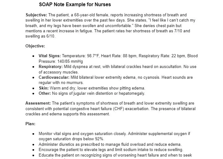 Nurses SOAP notes