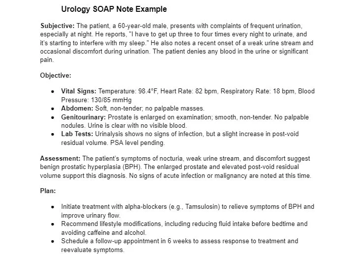 Urology SOAP notes