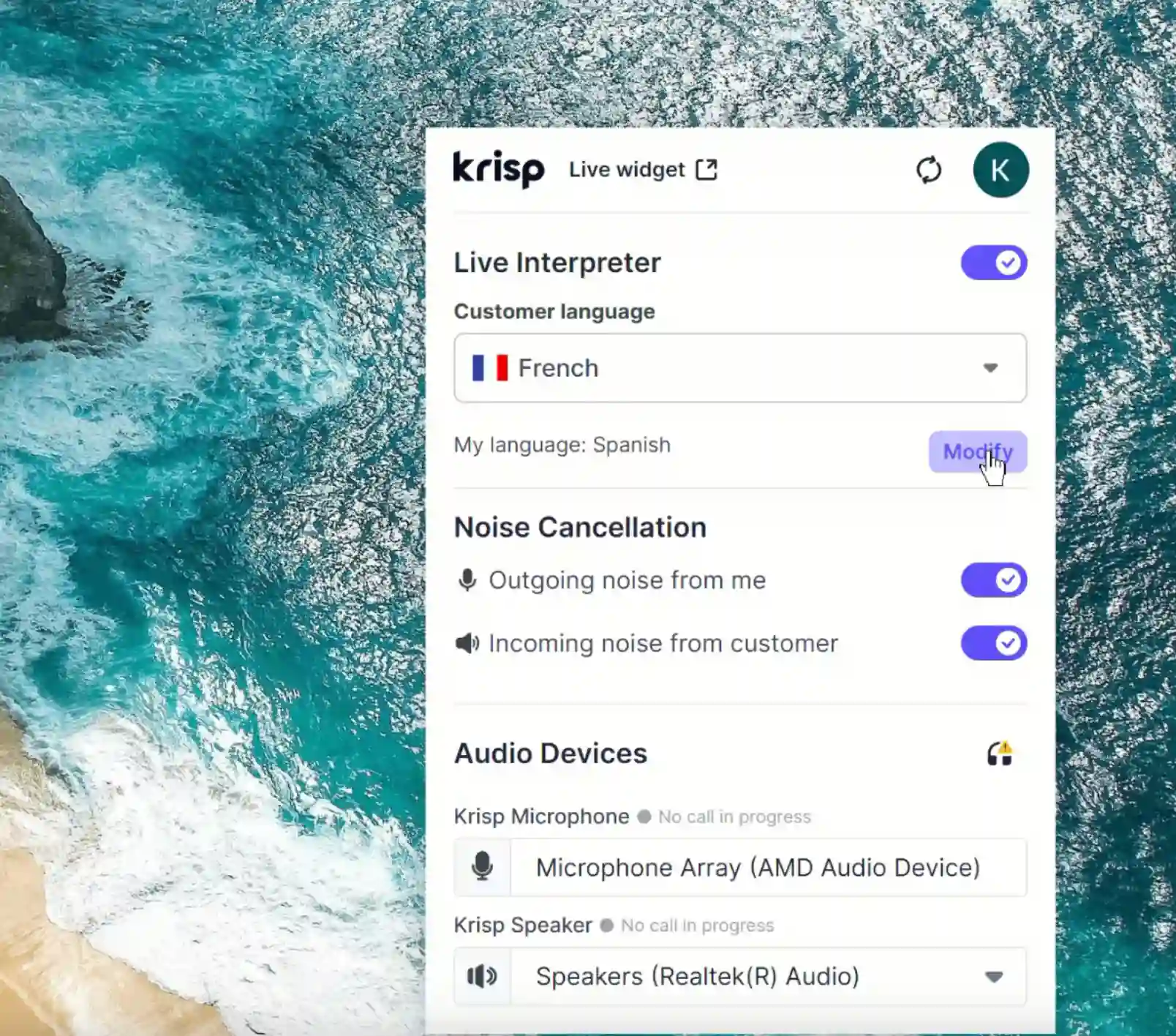 Krisp Real-Time Transcription
