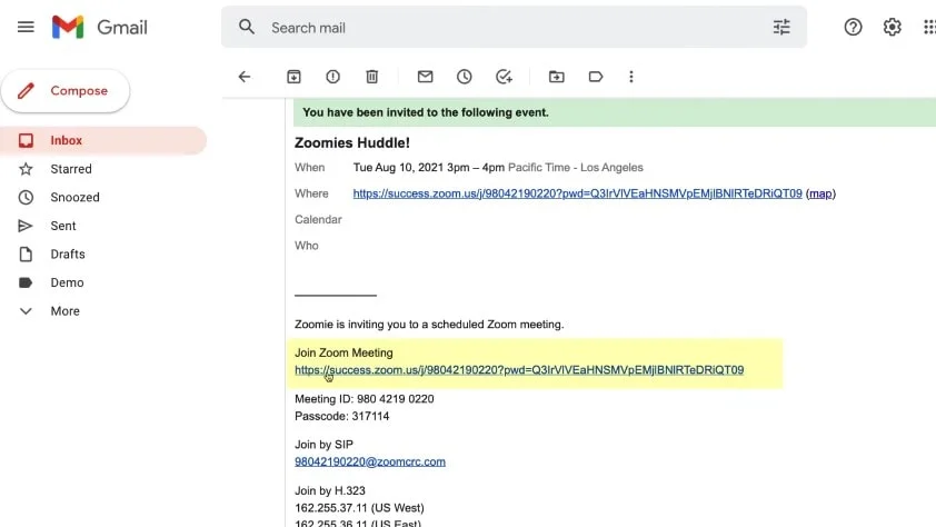Join a Zoom Meeting using a link from email