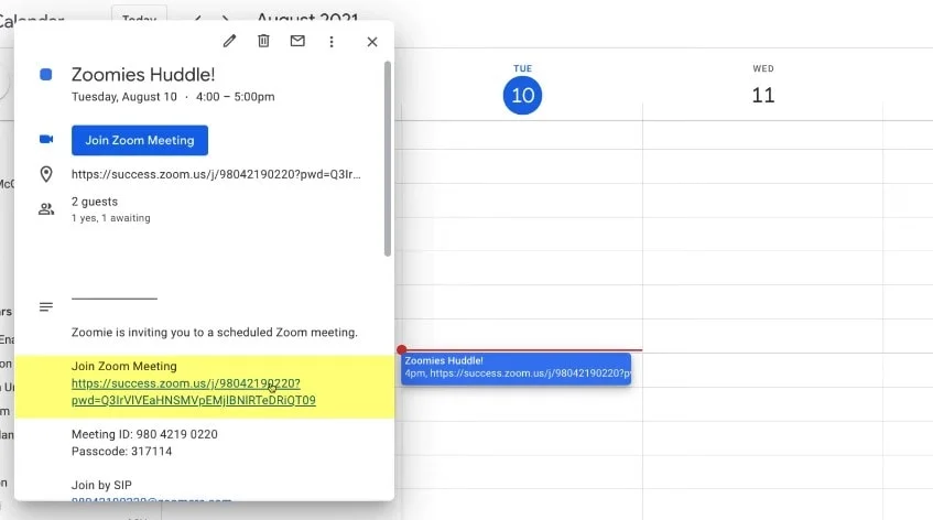 Join a Zoom Meeting using calendar invitation