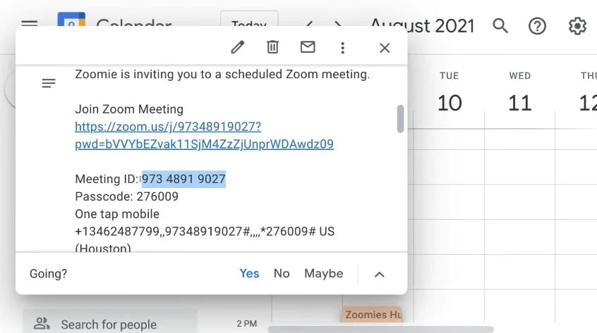 Zoom meeting ID or Passcode