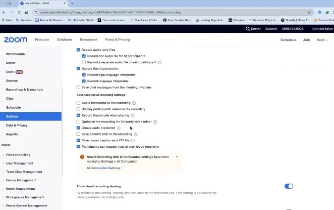How to set up the Create audio transcript option