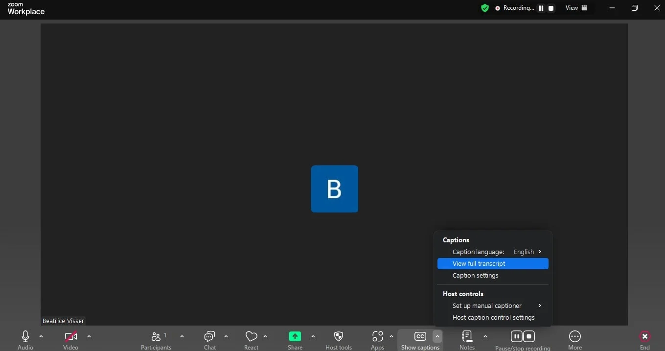 How to view full transcript during a Zoom meeting