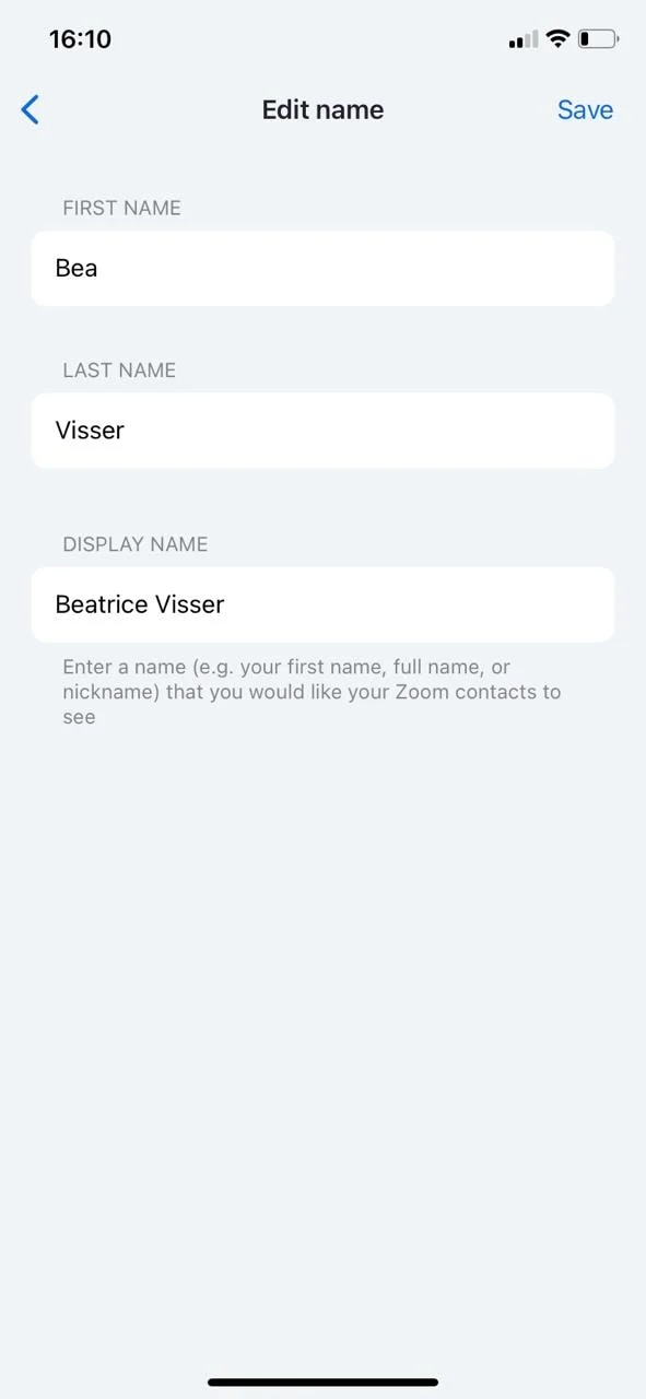 How to edit Zoom account name on mobile