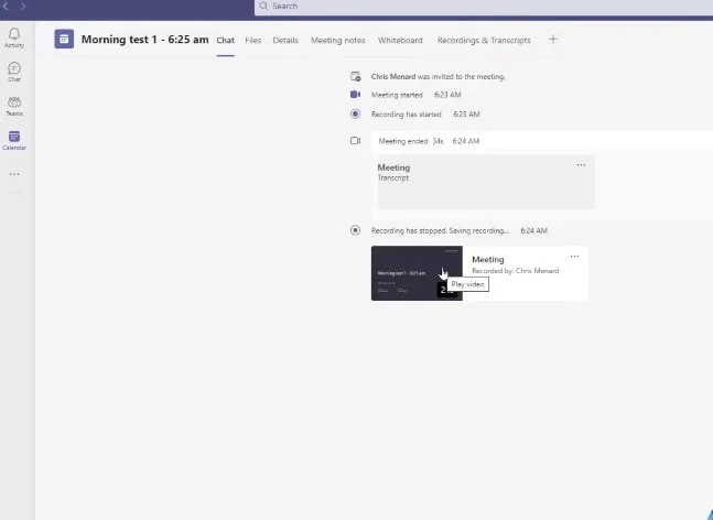 How to find a meeting chat in Microsoft Teams.