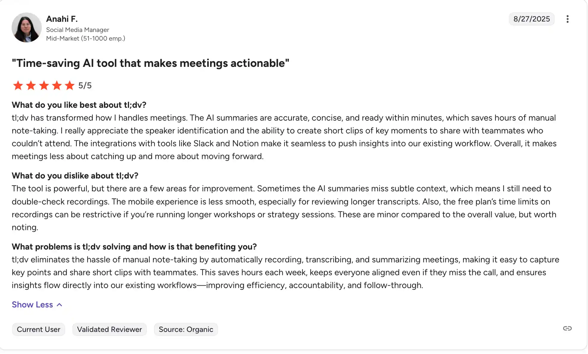 tl;dv customers reviews