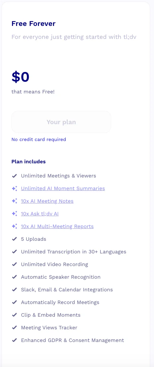 tl;dv Free Plan