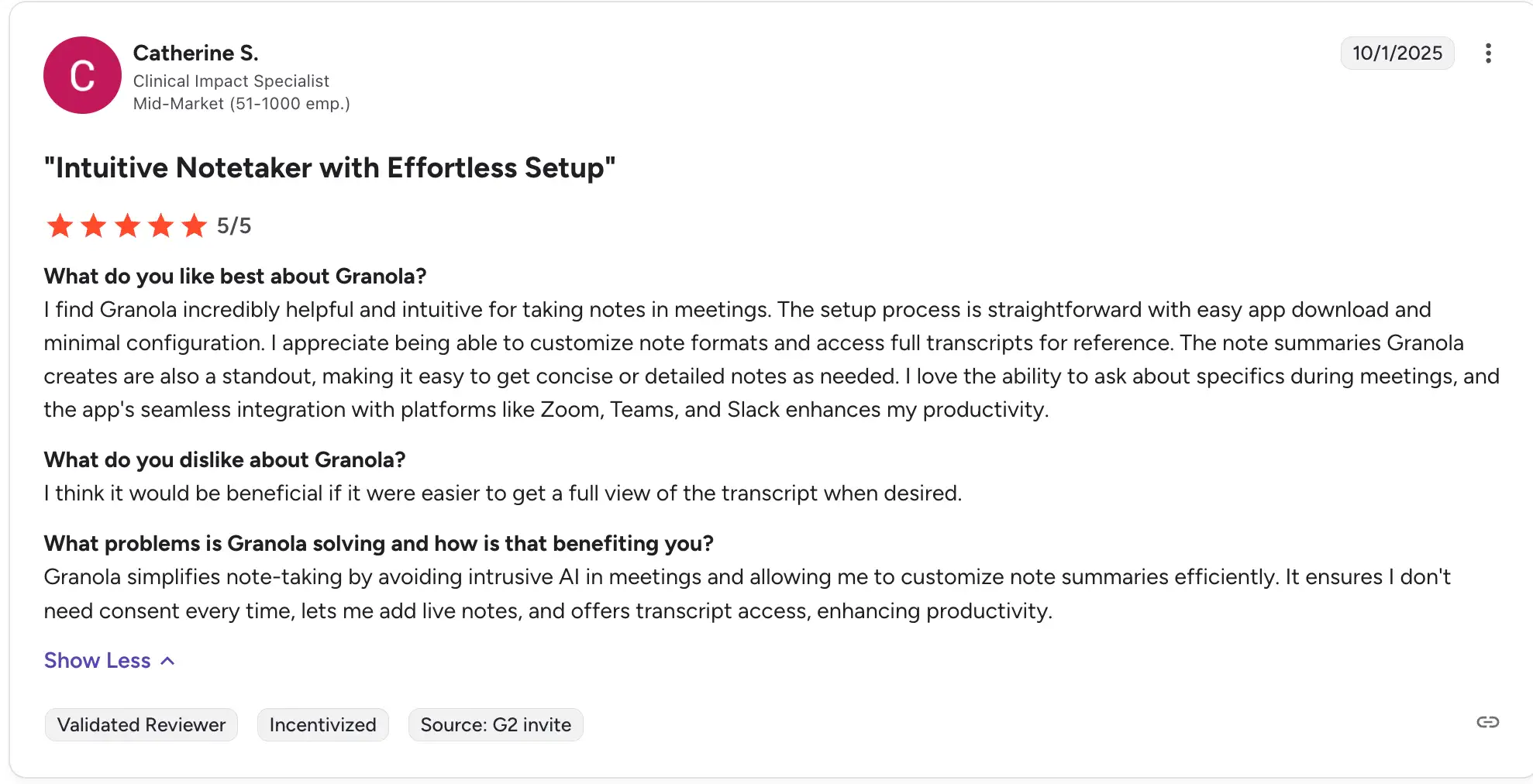 Granola's customers reviews