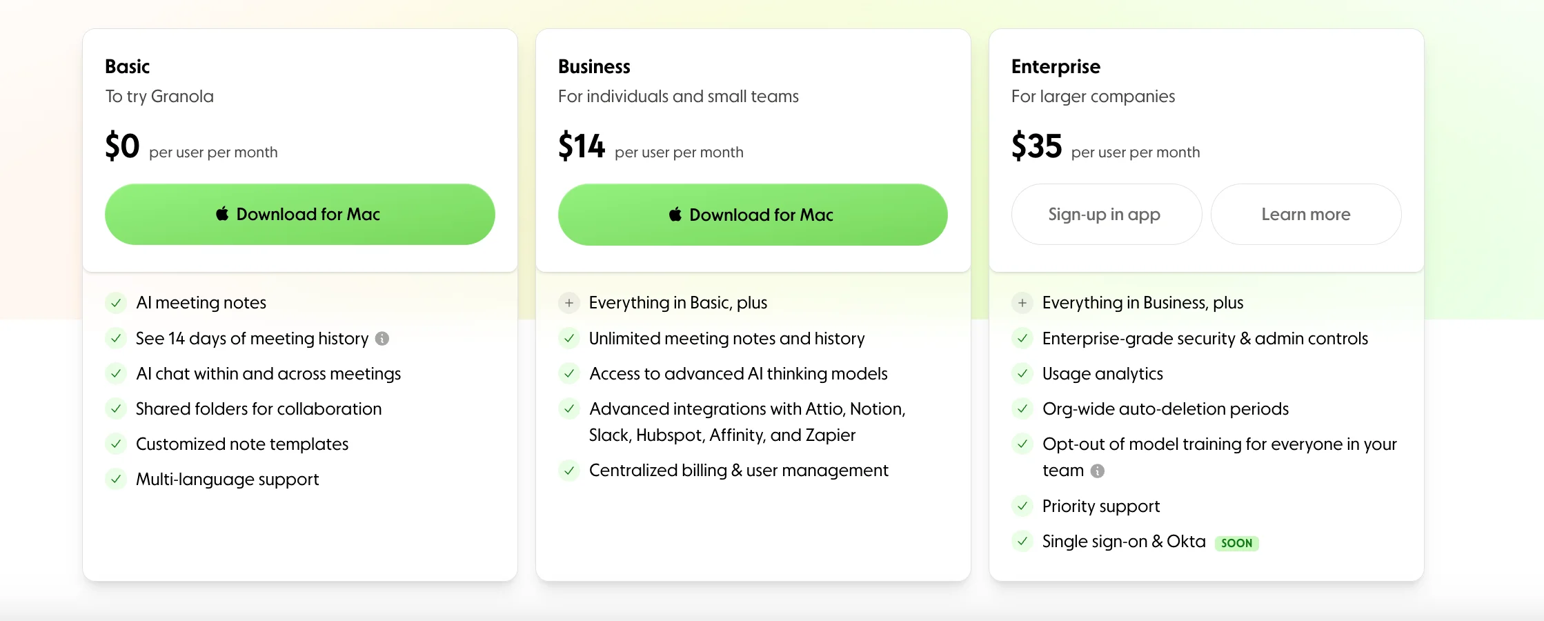 Granola Plans & Pricing