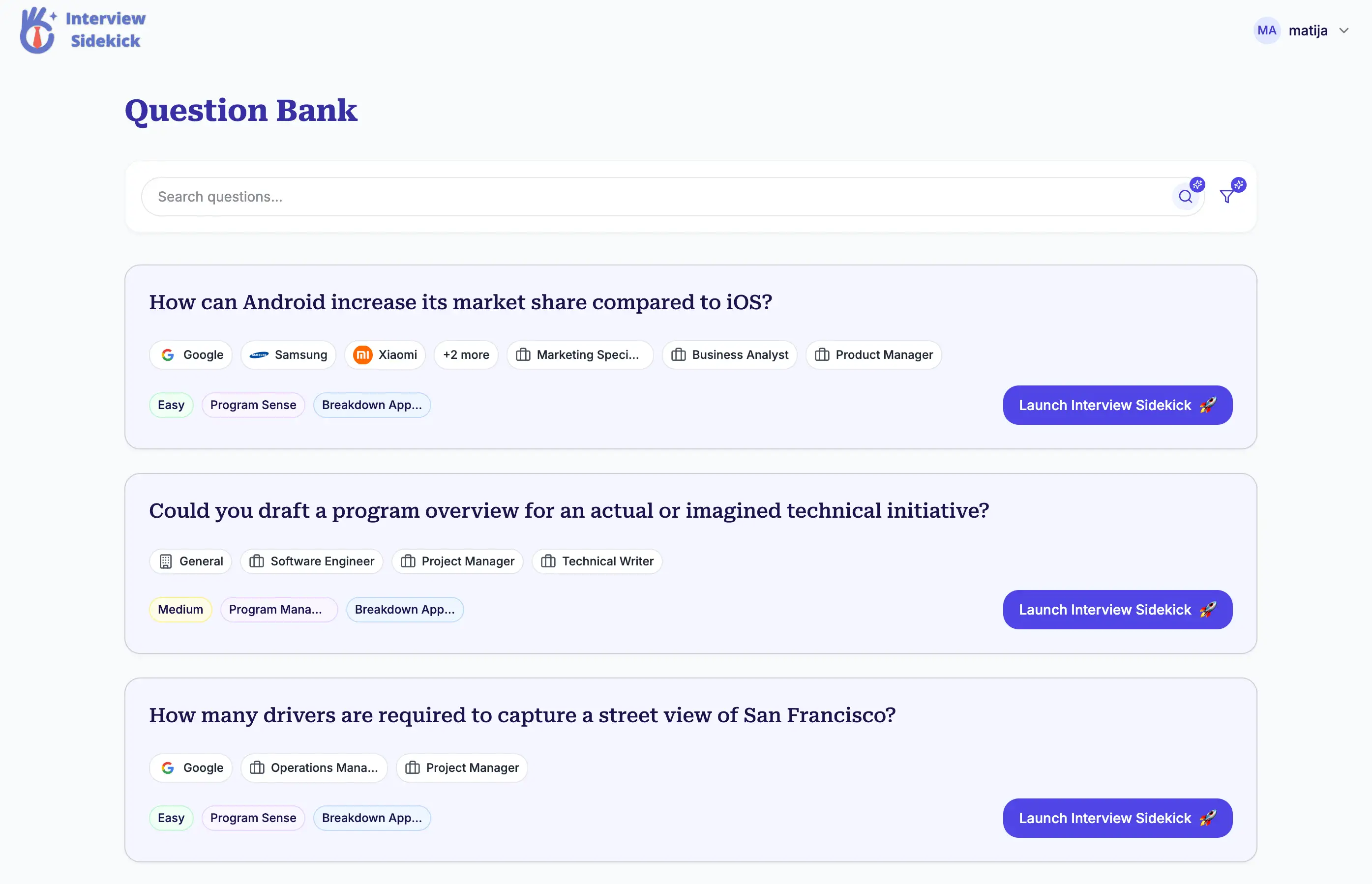 Interview Sidekick question templates
