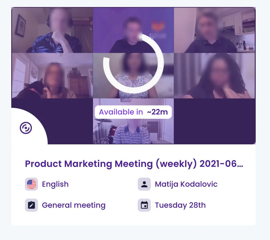 How long does it take MeetGeek to transcribe a recorded meeting